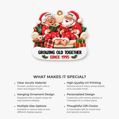 [3D Printing Effect] Personalized Santa Couple Acrylic Ornament - Growing Old Together Gifts for Anniversary