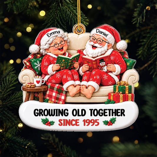 [3D Printing Effect] Personalized Santa Couple Acrylic Ornament - Growing Old Together Gifts for Anniversary