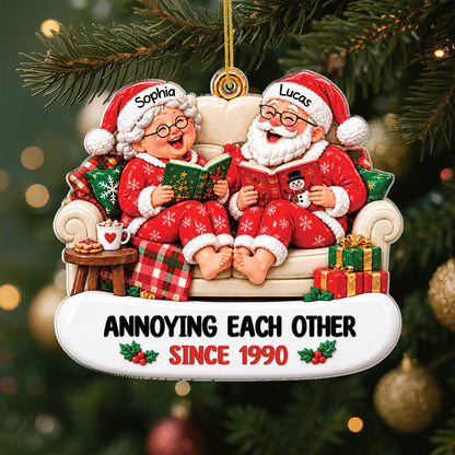 [3D Printing Effect] Personalized Santa Couple Acrylic Ornament - Growing Old Together Gifts for Anniversary