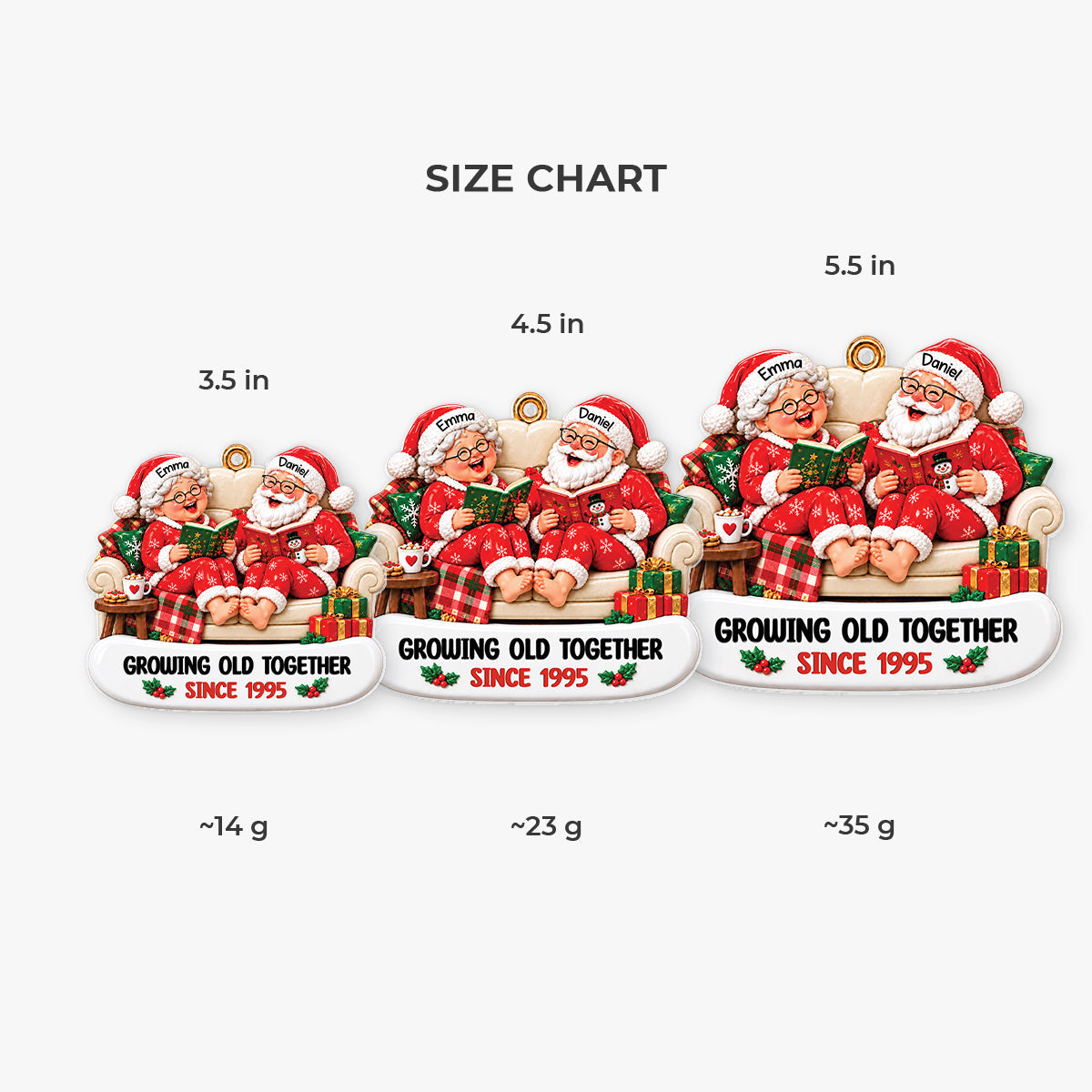 [3D Printing Effect] Personalized Santa Couple Acrylic Ornament - Growing Old Together Gifts for Anniversary