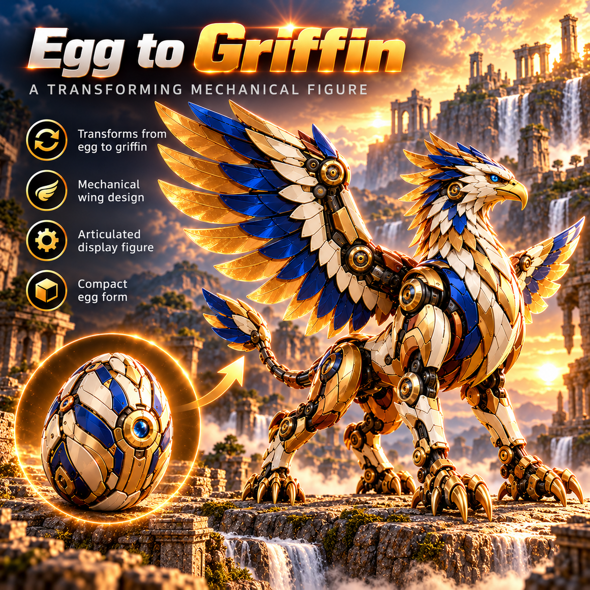 🦅 2-in-1 Transforming Mechanical Griffin Egg – Winged Fantasy Figure