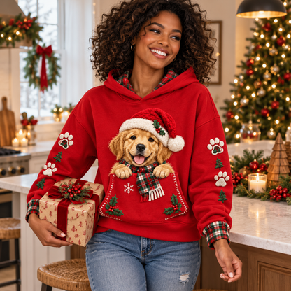 Golden Retriever Christmas Hoodie – Santa Dog Pocket Illusion Print Pullover