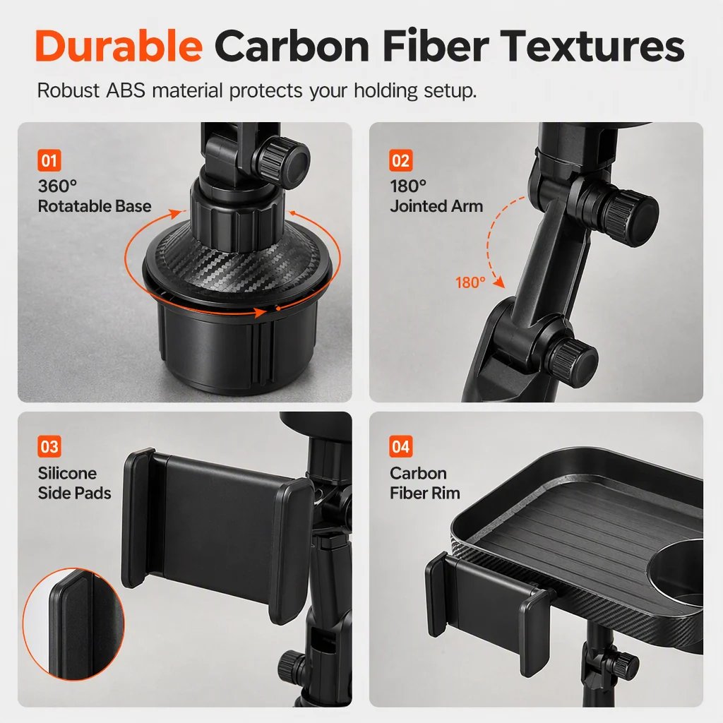 3-in-1 car cup holder phone mount with tray and organizer - product image 4