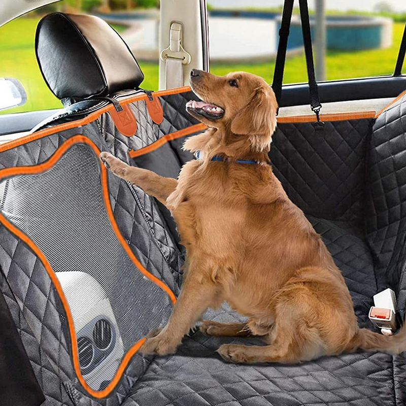 Waterproof dog car seat cover, black and orange - product image 2