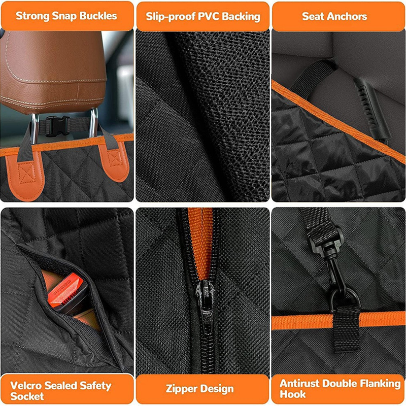 Waterproof dog car seat cover, black and orange - product image 5
