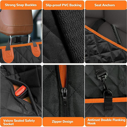 Waterproof dog car seat cover, black and orange - product image 5