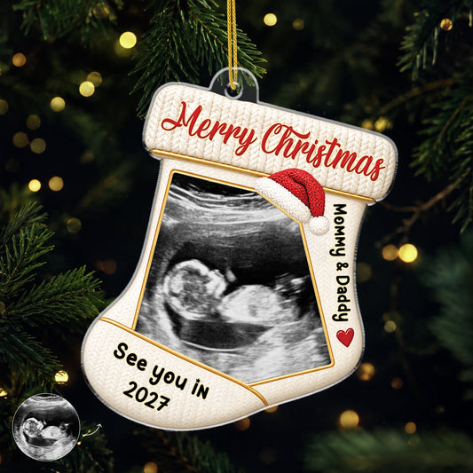 Ultrasound Photo Christmas Stocking Acrylic Ornament - Personalized Gifts for Parents-to-Be