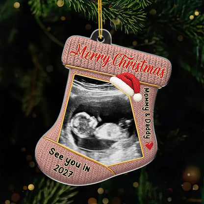 Ultrasound Photo Christmas Stocking Acrylic Ornament - Personalized Gifts for Parents-to-Be