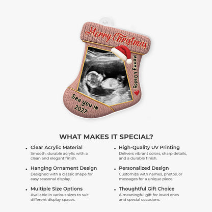Ultrasound Photo Christmas Stocking Acrylic Ornament - Personalized Gifts for Parents-to-Be